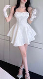 Joskaa Sexy A line Strapless Short White Lace Homecoming Dress (PRE-ORDER)