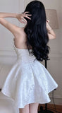 Joskaa Sexy A line Strapless Short White Lace Homecoming Dress (PRE-ORDER)