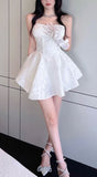 Joskaa Sexy A line Strapless Short White Lace Homecoming Dress (PRE-ORDER)