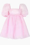 Joskaa Fairy Dress Female Sweet Puff Sleeves Mesh Square Collar Princess Homecoming Dress (PRE-ORDER)