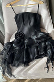 Joskaa Spaghetti Straps Sleeveless Floral Tulle Satin A-Line Mini Homecoming Dress (PRE-ORDER)