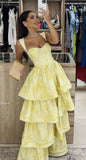 Joskaa Yellow Sweetheart Sleeveless Ruffle Floor Length Prom Dress Birthday Outfits (PRE-ORDER)