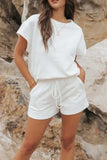 Joskaa Crew Neck Textured Shorts Two-Piece Set