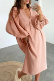 Joskaa Double Crepe V Neck Puff Sleeve Loose Dress