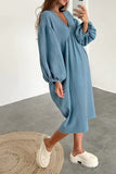 Joskaa Double Crepe V Neck Puff Sleeve Loose Dress