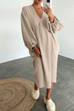 Joskaa Double Crepe V Neck Puff Sleeve Loose Dress