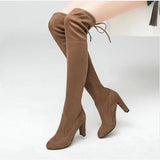 Joskaa New Women Boot Fashion Suede Women Over The Knee Boot Lace Up Sexy High Heels Shoes Woman Slim Thigh High boot Women fr5