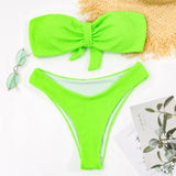 Joskaa High Waist Bandeau Bikini 2024 Sexy Women Swimsuit Solid Swimwear Female Brazilian Thong Bikini set Bathing Suit