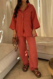 Joskaa Lapel Button Shirt Long Pant Set