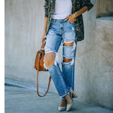 western outfits women New Fashion Ripped Ripped Beggar Jeans Casual Pants Trousers for Women