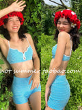 Joskaa Japanese Fresh Lolita Young Adult Young-Looking Blue Plaid Summer Sexy Suspenders Backless Slimming Hot Spring One-Piece Swimsuit Women