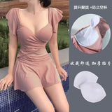 Joskaa One-Piece Swimsuit 2024 Summer New Arrival Best Selling Women's Ladies Conservative Skirt Flab Hiding Slimming Chubby Girl Hot Spring