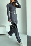 Joskaa Ribbed Knit Crop Top Long Pants Suits