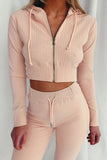 Joskaa Ribbed Knit Hoodie Long Pants Suits