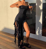 Joskaa Ruffle High Slit Tube Dress