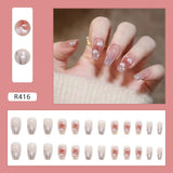 Joskaa Christmas manicure   Fall nails back to school R401-R440 24pcs False Nails Tips with Glitter Design Press on Stick-on Nail Tips for Women and Girls