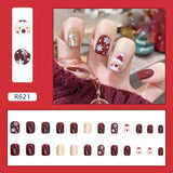 Joskaa Christmas manicure   Fall nails back to school R601-R640 24pcs False Nails Tips with Glitter Design Press on Stick-on Nail Tips for Women and Girls