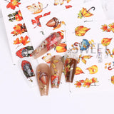 Joskaa 12pcs Autumn Maple Leaf Nail Sticker Pumpkin Fall Nail Decals Mushroom Water Transfer Slider Nail Decoration Foils Accessories