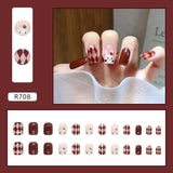 Joskaa Christmas manicure   Fall nails back to school R681-R760 High Appearance False Nails 24pcs Per Box Detachable and Wearable Fake Nails Equipped with Glue