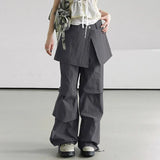 Joskaa American Retro Street Fake Two Piece Cargo Pants Y2k Elastic Waist Ruched Trousers 2024 Summer New Loose Wide Leg