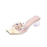 JOSKAA Crystal Sandals Elegant Middle Heels Women slippers 2024 Summer Shoes Open Toe Sandal Chunky Heels Woman Red Gold Sliver