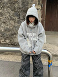 Black Friday Joskaa Kawaii Snowman Hooded Sweatshirt Women Gray Ribbed Hoodies Knitwear Korean Fashion Oversize Cutecore Winter Clothes Chic