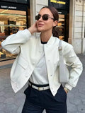 Back To School Joskaa Women Fashion With Pockets Bomber Jacket Coats Vintage Long Sleeve Front Button Casual Female Outerwear Chic Tops