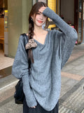 Black Friday Joskaa Elegant Batwing Sleeve Oversized Sweater Women Irregular Knitwear Outerwears Female Vintage Autumn Winter Clothes New