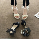 JOSKAA New Girl Shoes Summer Sandals 2024 Pearl Cute Sweet Elegant White High Heels for Women Elegant Woman Heeled Shoe Footwear