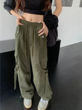 Back To School Joskaa Green Vintage Women Cargo Pants Y2k High Waist Drawstring Loose Lady Wide Leg Trousers Streetwear Female Joggers 2023