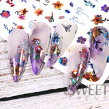 Joskaa Spring Holographic Leaves Nail Manicure Stickers 3D Laser Flowers Butterfly Geometry Adhesive Sliders Gel Polish Decor Foils LYL