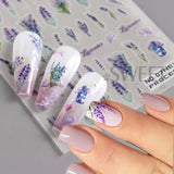 Joskaa 3D Lavender Nail Stickers Decals Spring DIY Lavender Frosted Flower Leaf Blossom Nail Art Tips Transfer DIY Manicure Accessories