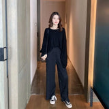 Joskaa Women Pleated Wide Leg Pants High Waist Korean Fashion Black Sequined Elastic Straight Casual Trousers Streetwear New