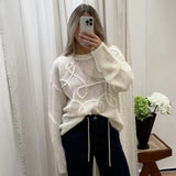 Black Friday Joskaa Fashion Casual Pullovers For Women Solid Color Round Neck Long Sleeve Knitted Sweater Loose Female 2024 Autunn Winter New