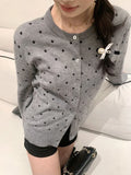 Black Friday Joskaa Kawaii Polka Dot Print Sweater Women Long Sleeve Cropped Knitted Cardigan Ballet Style Mori Girl Cutecore Winter Clothes