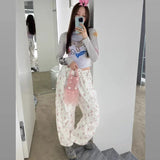 Joskaa Fashion Street Floral Print Pants for Women Y2k Grunge High Waist Straight Trousers 2024 Summer New Loose Wide Leg