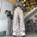 Joskaa Women's Retro Graffiti Design Sense Work Suit Pants 90S Hot Girl Y2K Straight Tube Sports Street Dance Wide Leg Casual