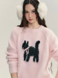 Black Friday Joskaa Y2k Pink Cat Knitted Pullovers Bow Kitty Graphic Raglan Sleeve Ribbed Sweater Women Sweet Girl Cutecore Winter Clothes