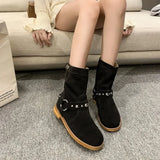 2024 New Women Leather Ankle Boots Thick Low Heels Pointed Toe Western Cowboy Boots  Warm Autumn Winter Short Shoes Woman