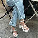 JOSKAA 2024 Summer New Thick Heel Sandals with Waterproof Platform Open Toe Cross Strap Women's Fashion Roman Shoes