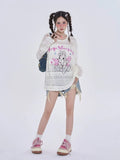 Black Friday Joskaa Anime Women Sweater Oversize Spider Web Mesh Long Sleeve Top Y2k Kawaii Rabbit Embroidery Korean Style Cutecore Clothes