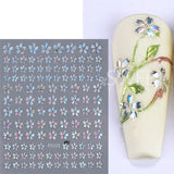 Joskaa 3D Laser Silver Sakura Flower Nail Art Sticker Holographic Foils White Floral Decals Adhesive Sliders Cherry Blossom Manicure