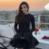 Black Friday Joskaa Knitted Mini Dress Female Long Sleeves Gown Flare Sleeves Spliced Autumn Winter Dress A-Line Sweet Bodycon Women Clothes