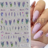 Joskaa 3D Lavender Nail Stickers Decals Spring DIY Lavender Frosted Flower Leaf Blossom Nail Art Tips Transfer DIY Manicure Accessories