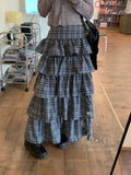 Back To School Joskaa Harajuku Tiered Plaid Skirt Pleated High Waist Long Maxi Cake Skirt Mujer Summer Fashion Tshirt Sexy Two Piece Set Women