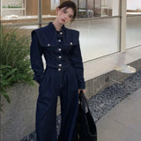 Joskaa Korean Vintage Blue Denim Pants Mujer 2024 Autumn New High Waist Trousers Women Y2k E-Girl Loose Straight Wide Leg