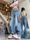 Back To School Joskaa Baggy Jeans Women Y2k Oversize Causal Zipper Star Contrast Color Wide Leg Denim Pants Streetwear Retro Straight Bottoms