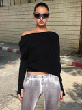 Black Friday Joskaa White Off-shoulder T-shirt Pollover For Women Loose Casual Short Top Party Club T-shirt Hot Girl Autumn New Long Sleeve