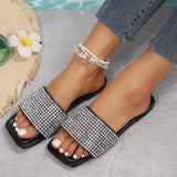 Joskaa Summer Open Toe Women Shallow Rubber Sole Slip-on Casual Sandals New Fashion Rhinestone Decorated Women's Outdoor Flat Slippers