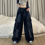 Joskaa American Vintage Washed Street Jeans for Women Y2k Grunge Loose Wide Leg Pants 2024 Spring New Blue Straight Trousers